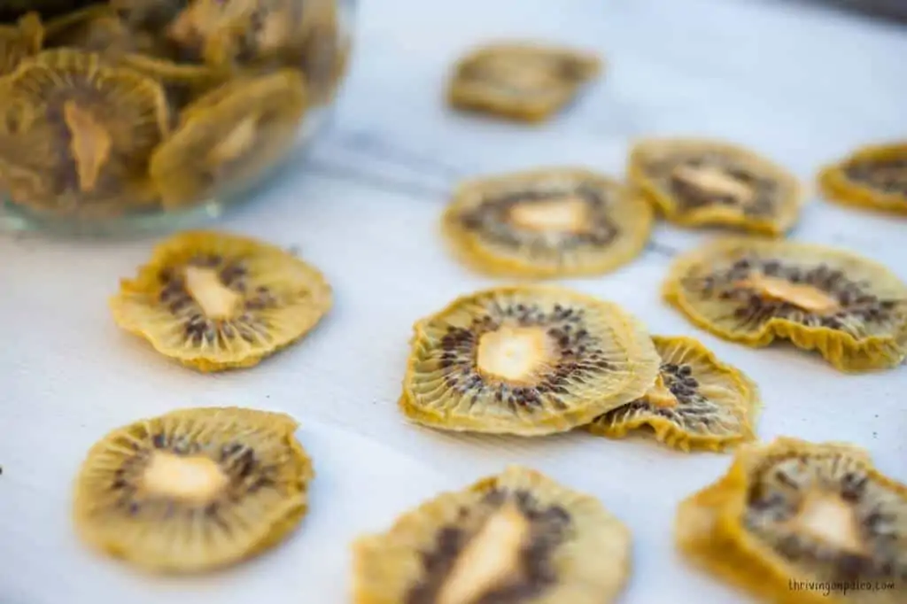 Dehydrated Kiwi Chips by Thriving On Paleo - an easy and tasty snack (Paleo, gluten-free, vegetarian, vegan, GAPS, SCD)