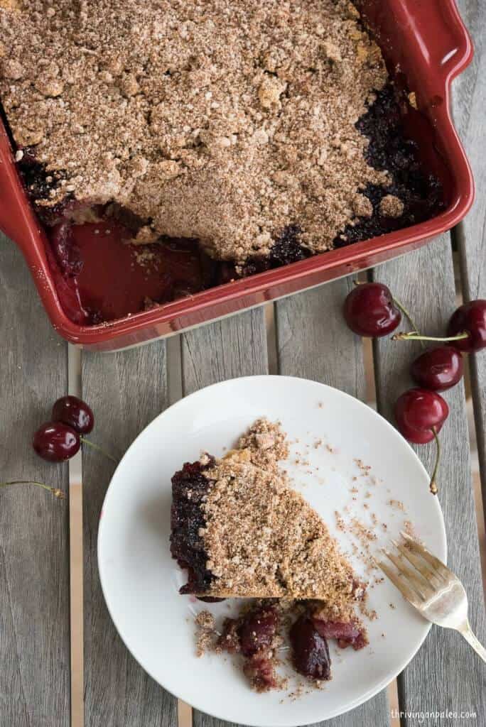 Paleo Cherry Buckle Recipe by Thriving On Paleo ( gluten-free, grain-free ) Great to use with any fruit for breakfast, snack, or dessert!