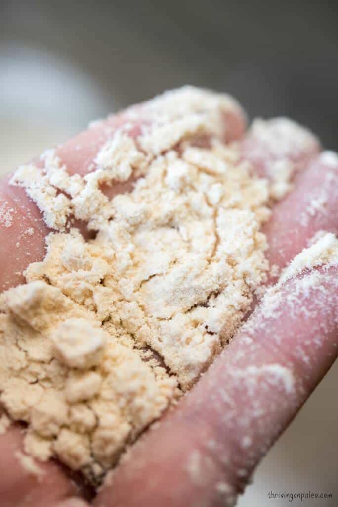 Coconut flour, loose, in a hand