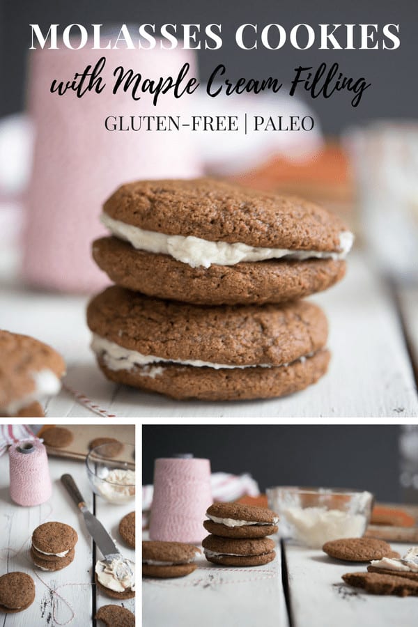 Paleo Molasses Cookies with Maple Cream Filling - a gluten-free and dairy-free cookie recipe that is the perfect snack or dessert for Christmas and the holidays! #paleorecipes #glutenfreerecipes #paleochristmas #paleochristmascookies #paleocookies #paleocookierecipes