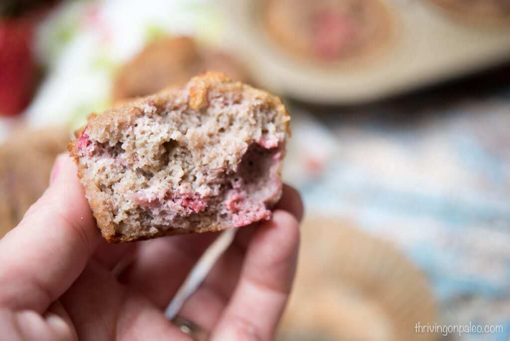 Roasted Strawberry Muffins - a Paleo, gluten-free, dairy-free, and nut-free snack recipe