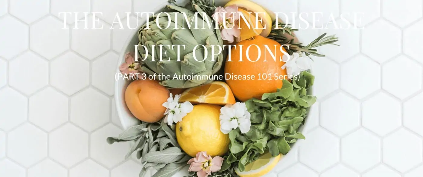 A bowl of healthy food on the table with the text The Autoimmune Disease Diet Options