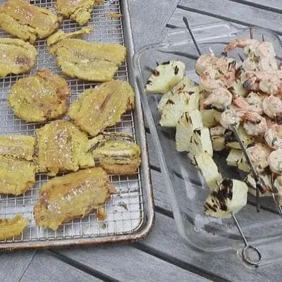 tostones with aip shrimp and pineapple