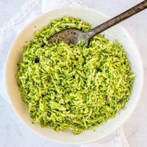 Broccoli Rice in a white bowl